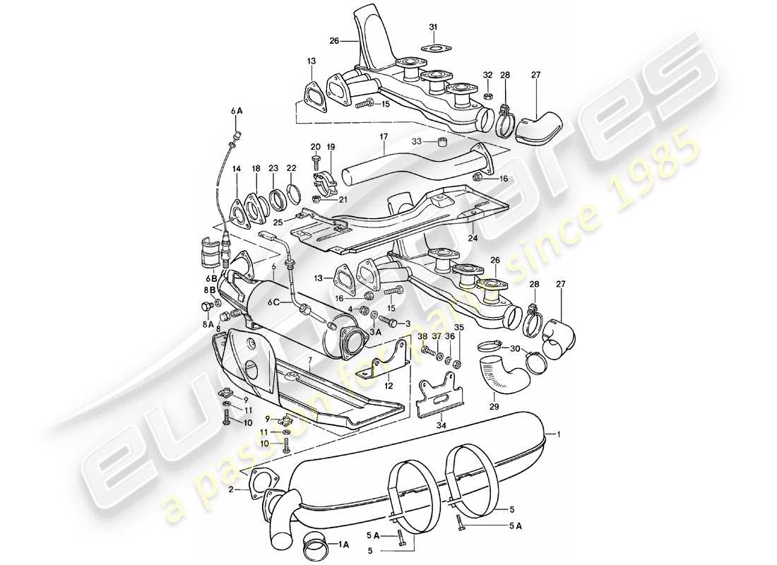 porsche 1983 (911) auspuffanlage teilediagramm