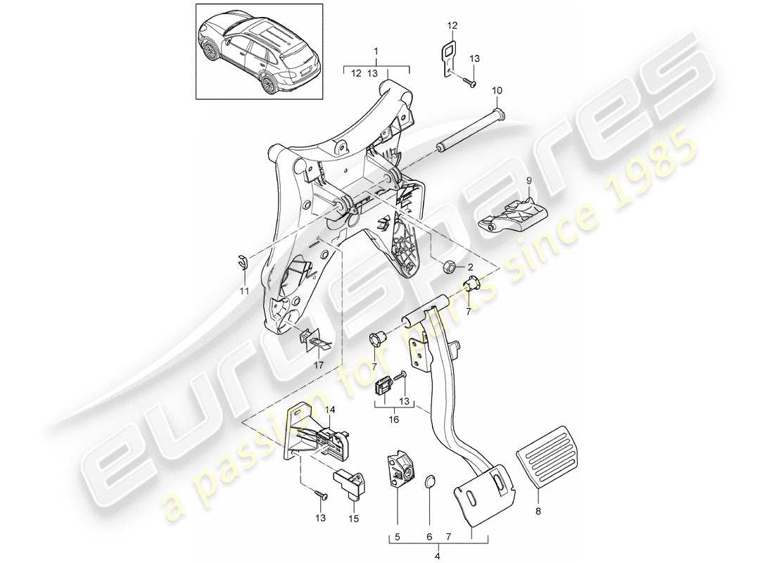 porsche 2016 (cayenne e2 92a) pedale teilediagramm