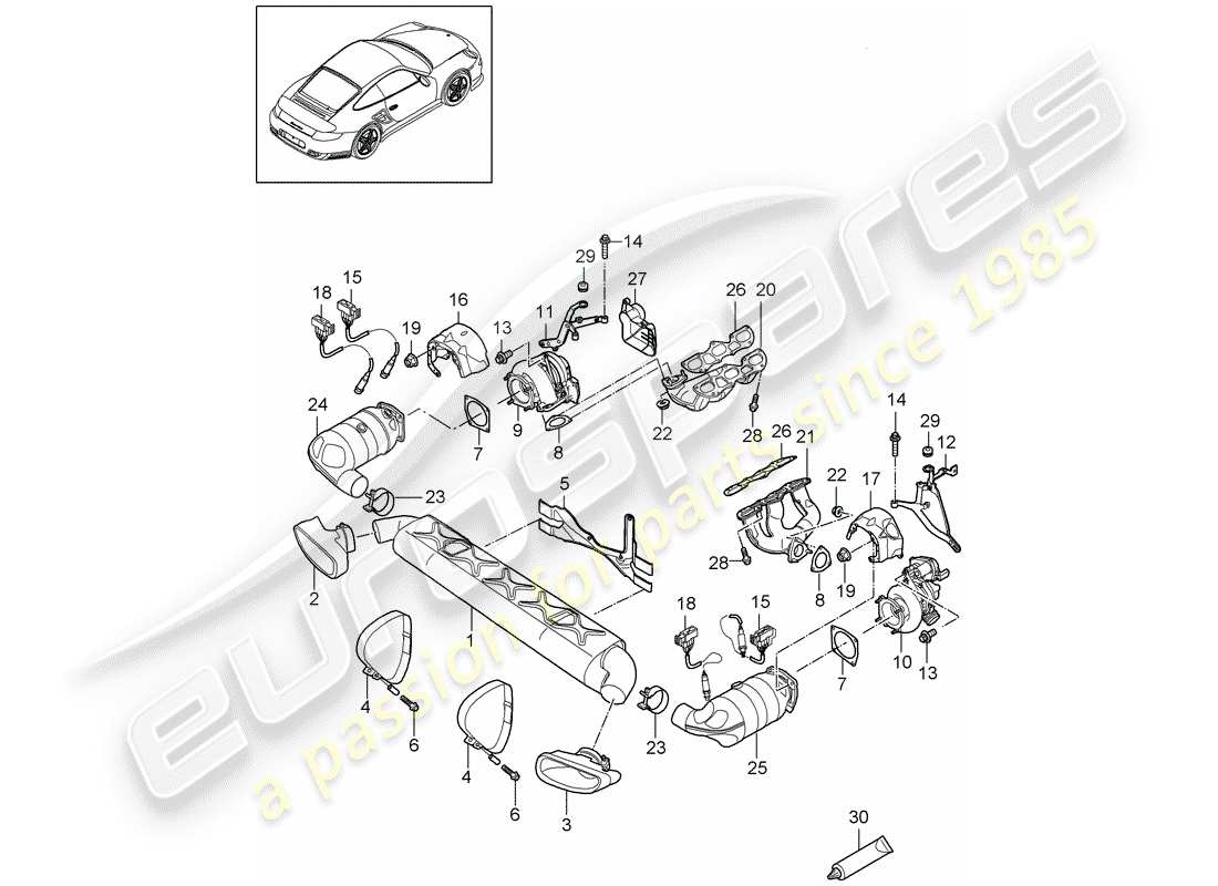 porsche 2013 (997-2 turbo / gt2 rs) auspuffanlage teilediagramm