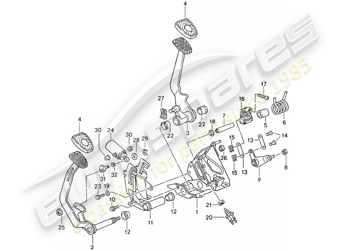 porsche 1992 (964) pedale - schaltgetriebe ersatzteildiagramm