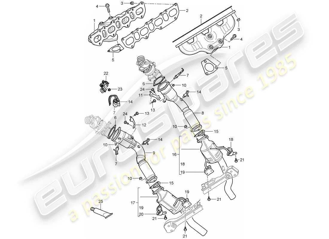 porsche 2008 (cayenne e1 9pa) auspuffanlage teilediagramm