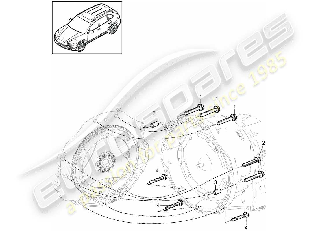 porsche 2013 (cayenne e2 92a) befestigungsteile für motor und ersatzteildiagramm