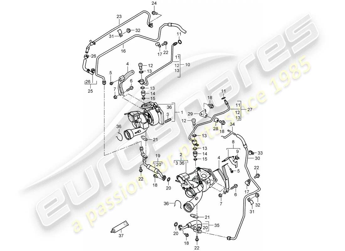 porsche 2008 (cayenne e1 9pa) abgasturbolader teilediagramm