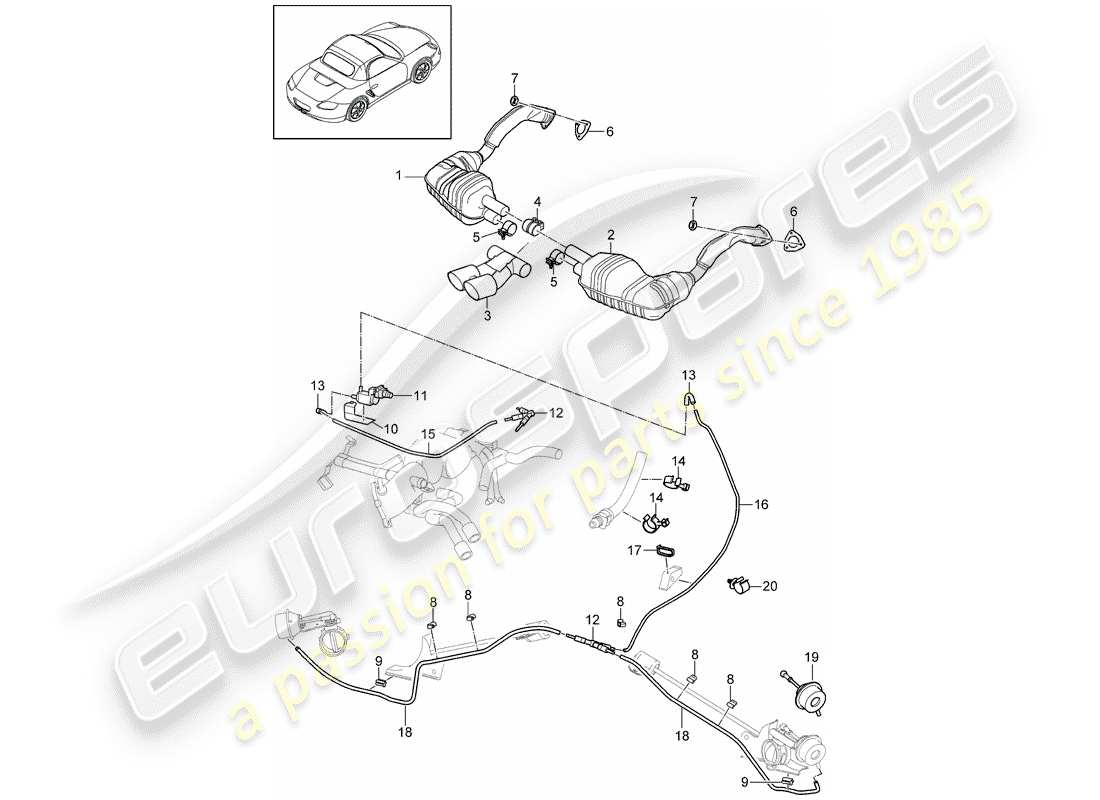 porsche 2012 (987 boxster) abgassystem teilediagramm