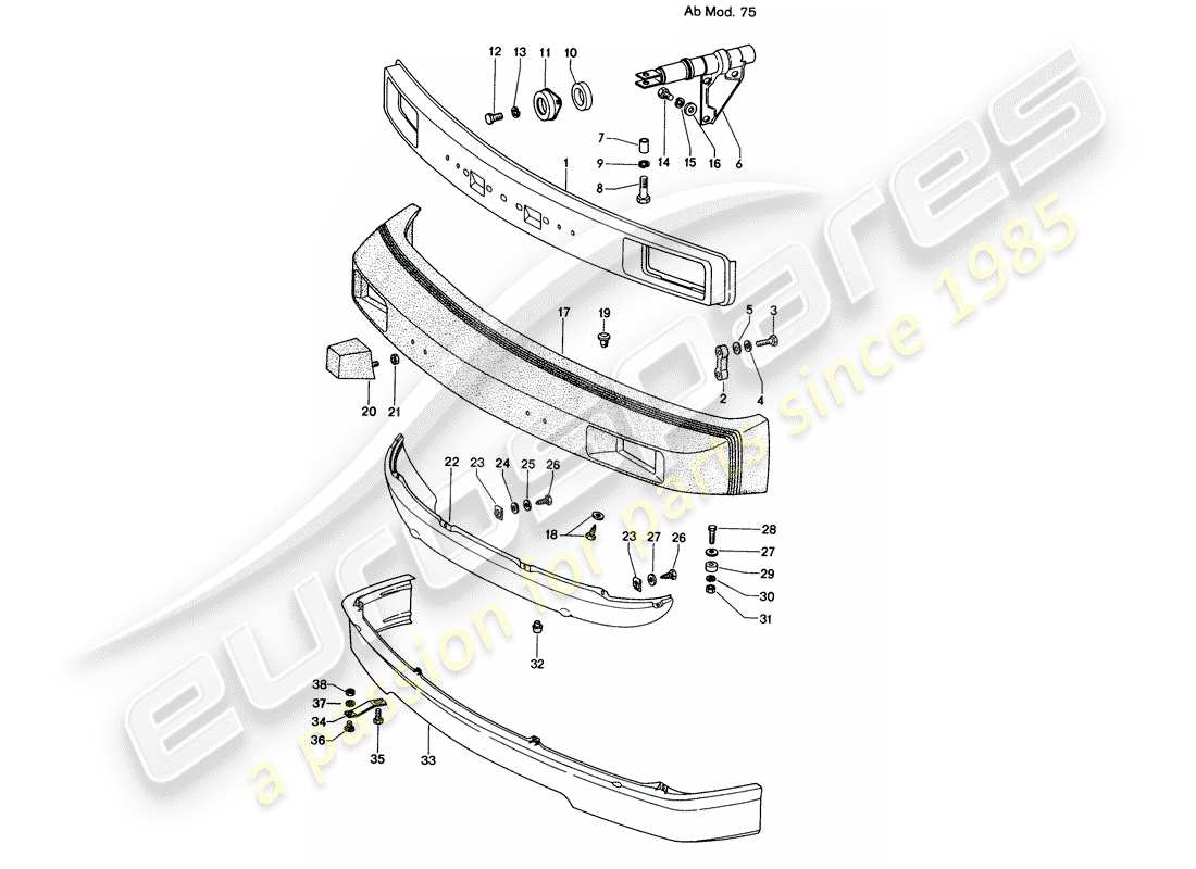 porsche 1975 (914) stosstange - d - mj 1975>> ersatzteildiagramm