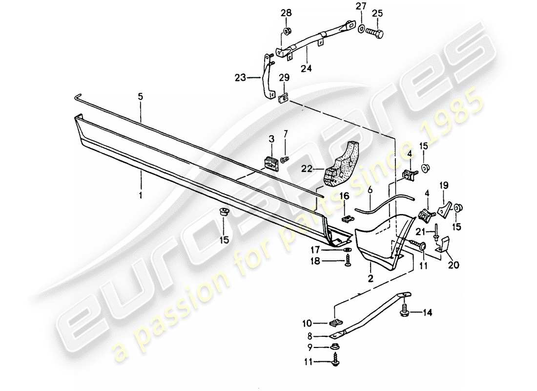 porsche 1992 (964) seitenträgerverkleidung teilediagramm