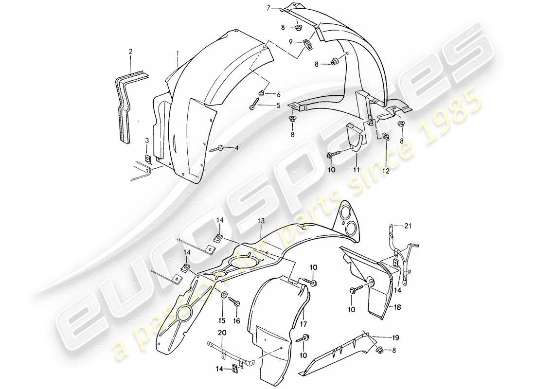 porsche 1992 (964) abdeckung - radgehäuse ersatzteildiagramm