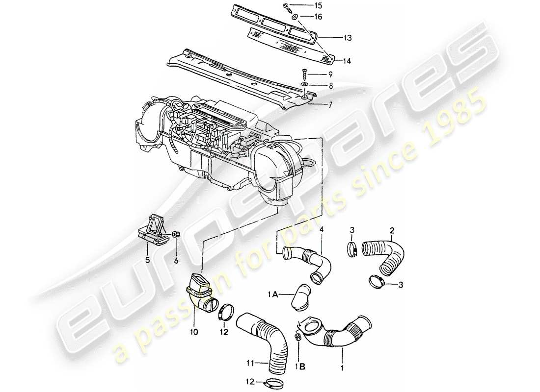porsche 1994 (964) belüftung - heizungsystem 1 ersatzteildiagramm