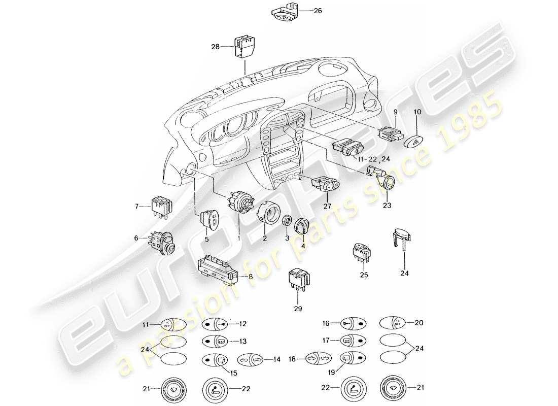 porsche 2004 (996) switch-ersatzteildiagramm