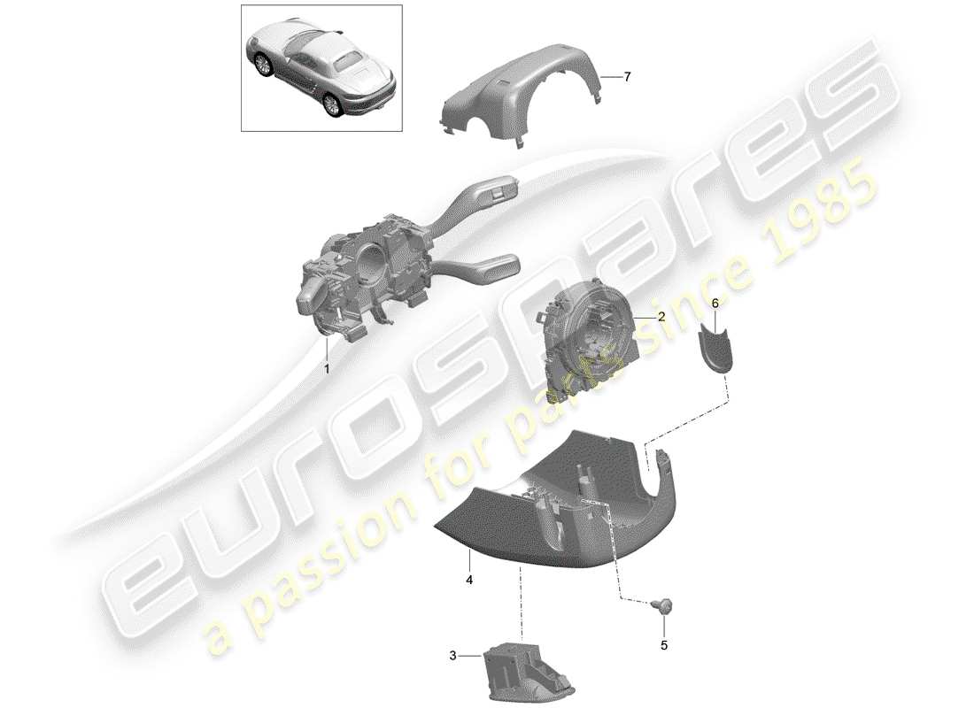 porsche 2019 (718 boxster) lenkstockschalter ersatzteildiagramm