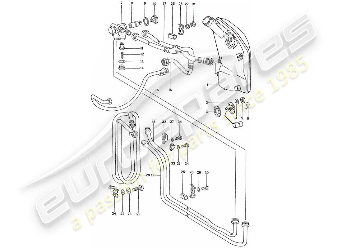 porsche 1976 (911) motorschmierung - kühlerspule teilediagramm