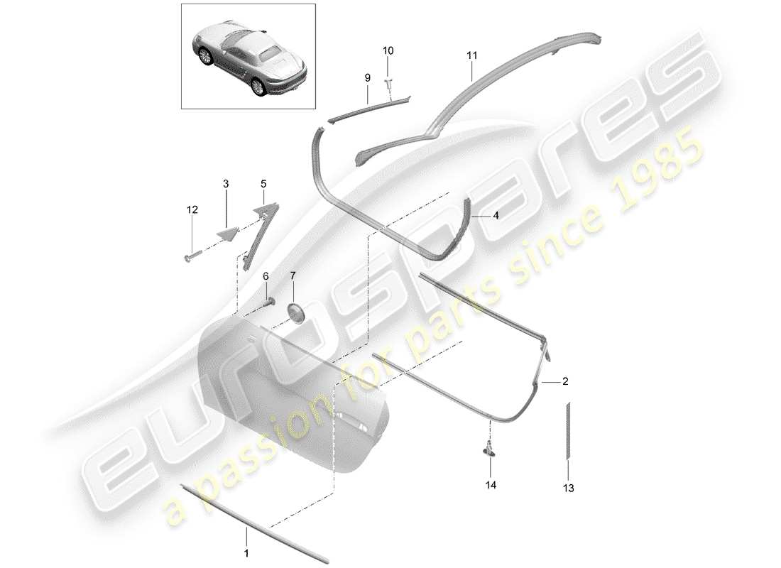 porsche 2018 (718 boxster) türdichtung ersatzteildiagramm