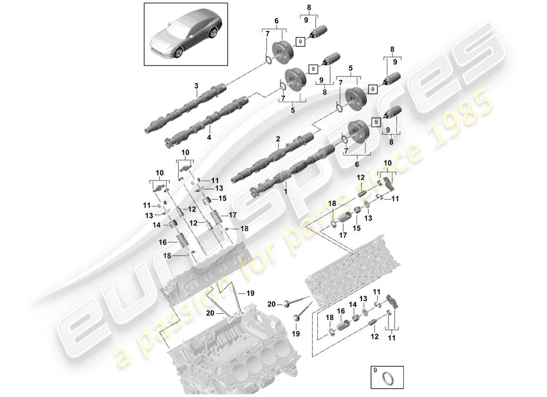 porsche 2020 (panamera 971-1) nockenwelle, ventile ersatzteildiagramm