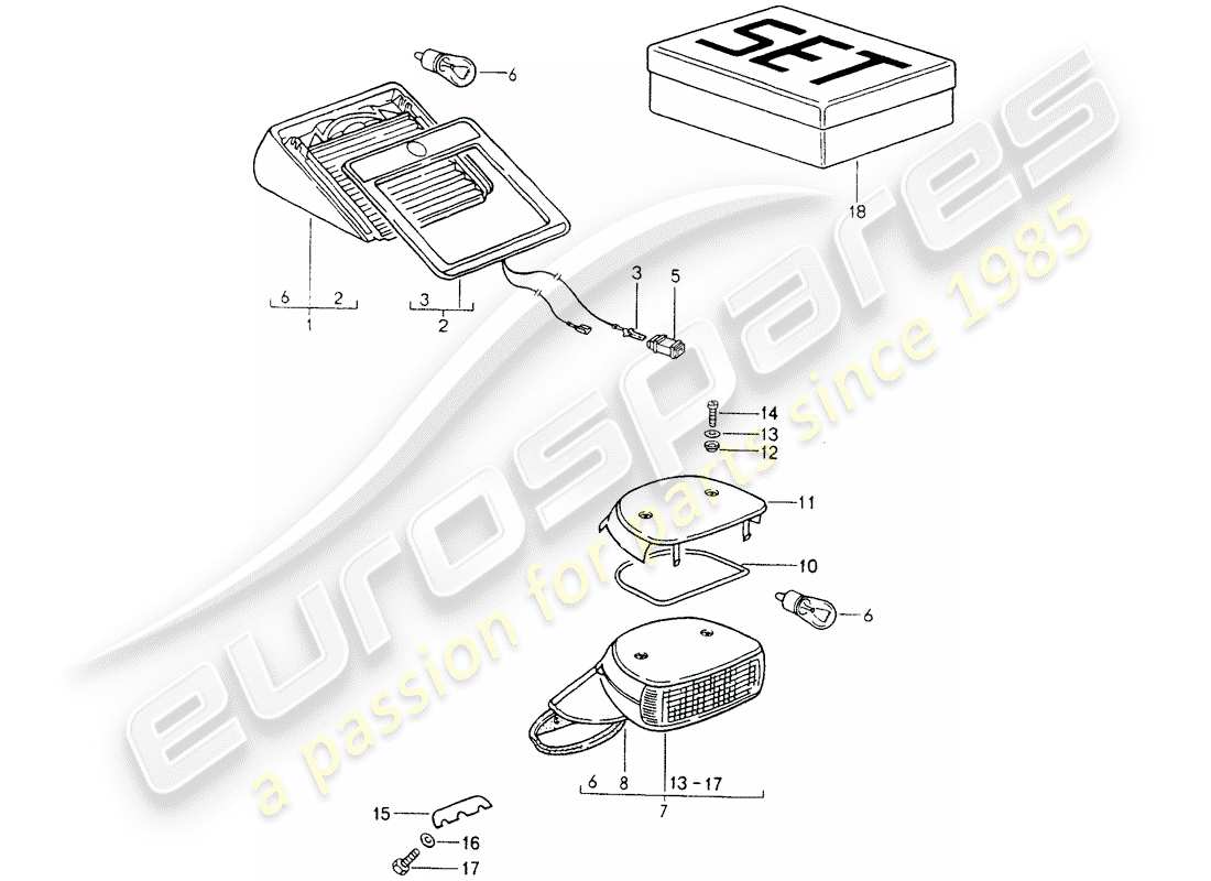 porsche 1992 (964) zusätzliches bremslicht ersatzteildiagramm
