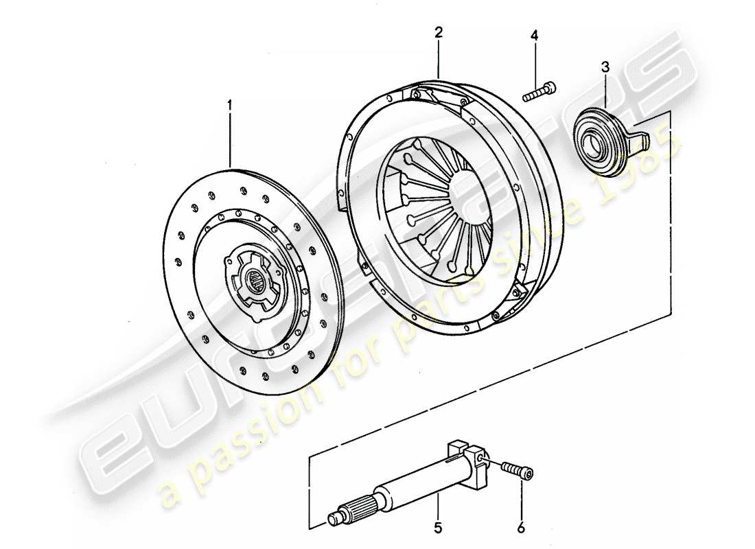 porsche 968 (1995) schaltgetriebe - kupplung ersatzteildiagramm