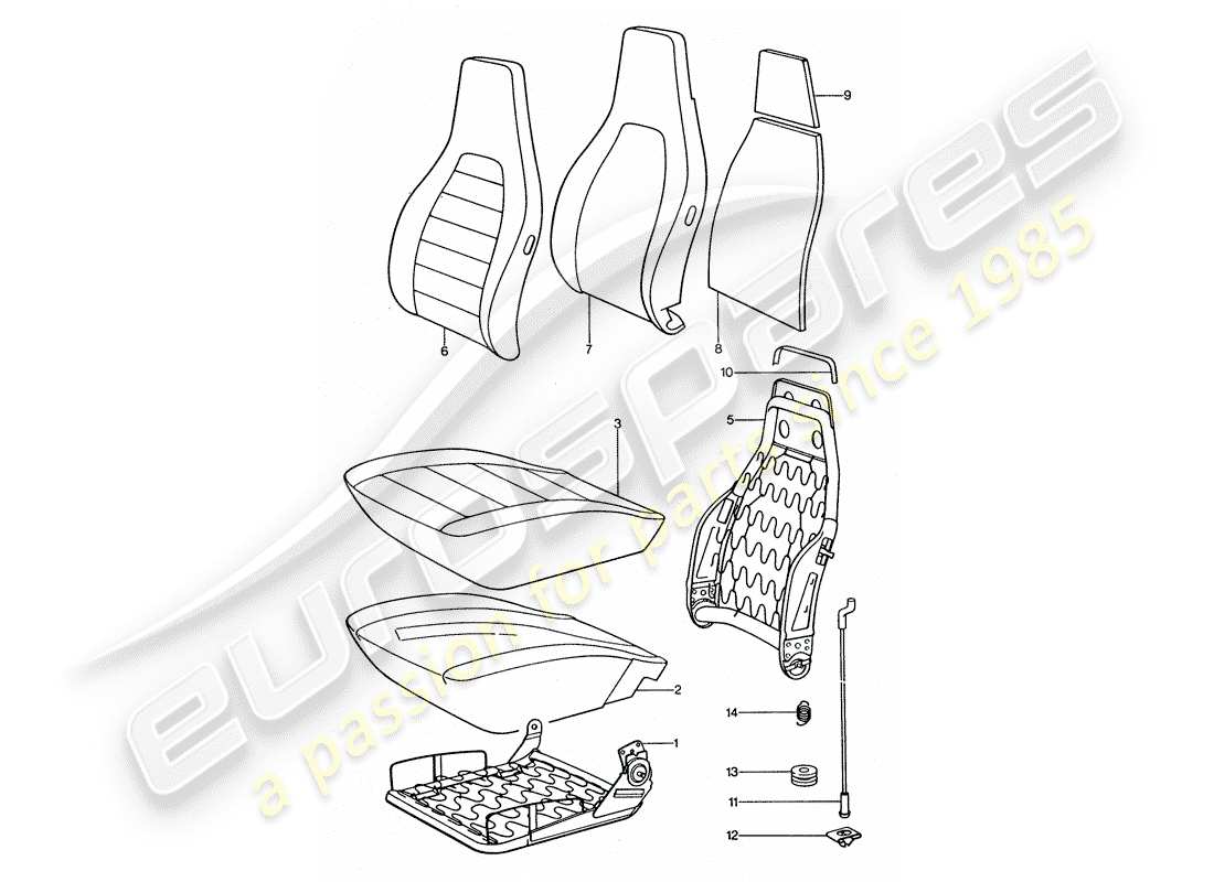 porsche 1976 (911 turbo) vordersitz - einzelteile ersatzteildiagramm