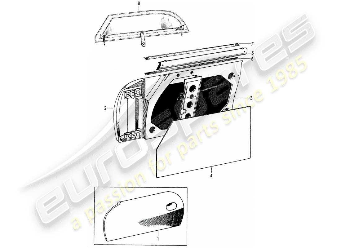 porsche 1955 (356/356a) tür - mit: - zubehör teilediagramm