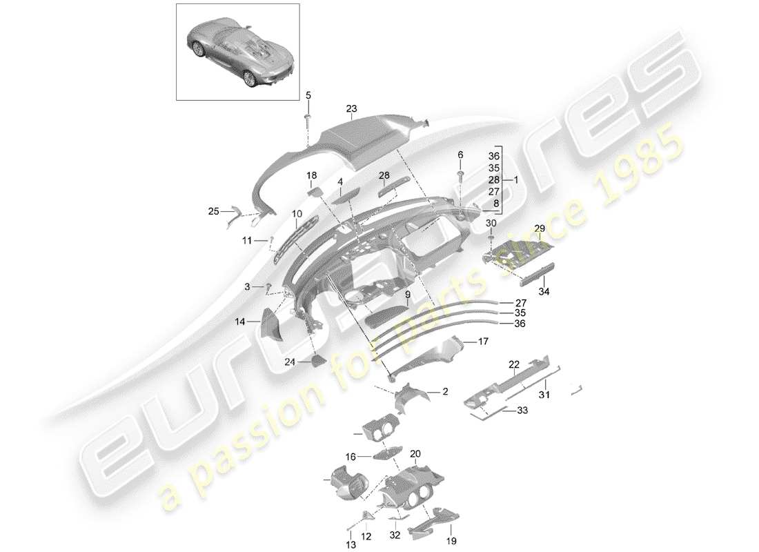 porsche 2015 (918 spyder) dashboard-ersatzteildiagramm