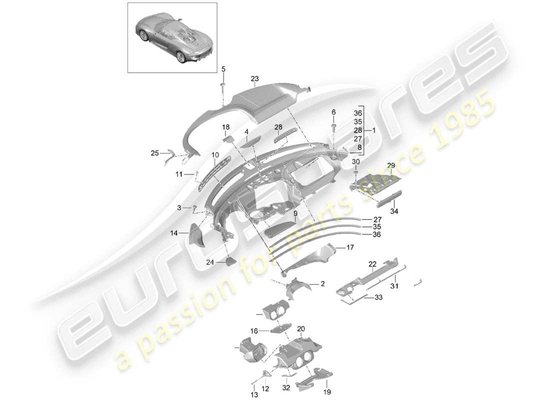porsche 918 spyder (2015) dashboard-ersatzteildiagramm