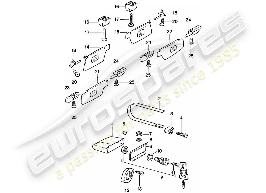 porsche 1978 (911) handschuhfach - sonnenblenden ersatzteildiagramm