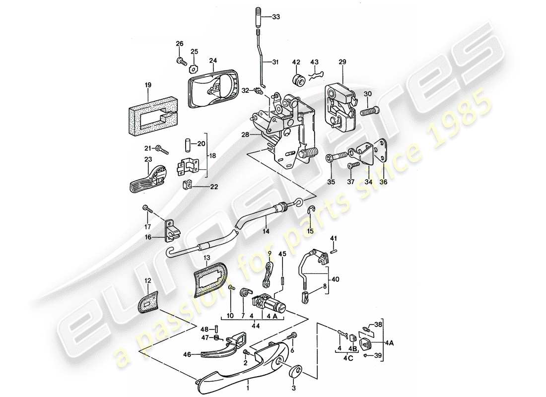 porsche 968 (1995) türgriff, aussen - türverriegelung ersatzteildiagramm