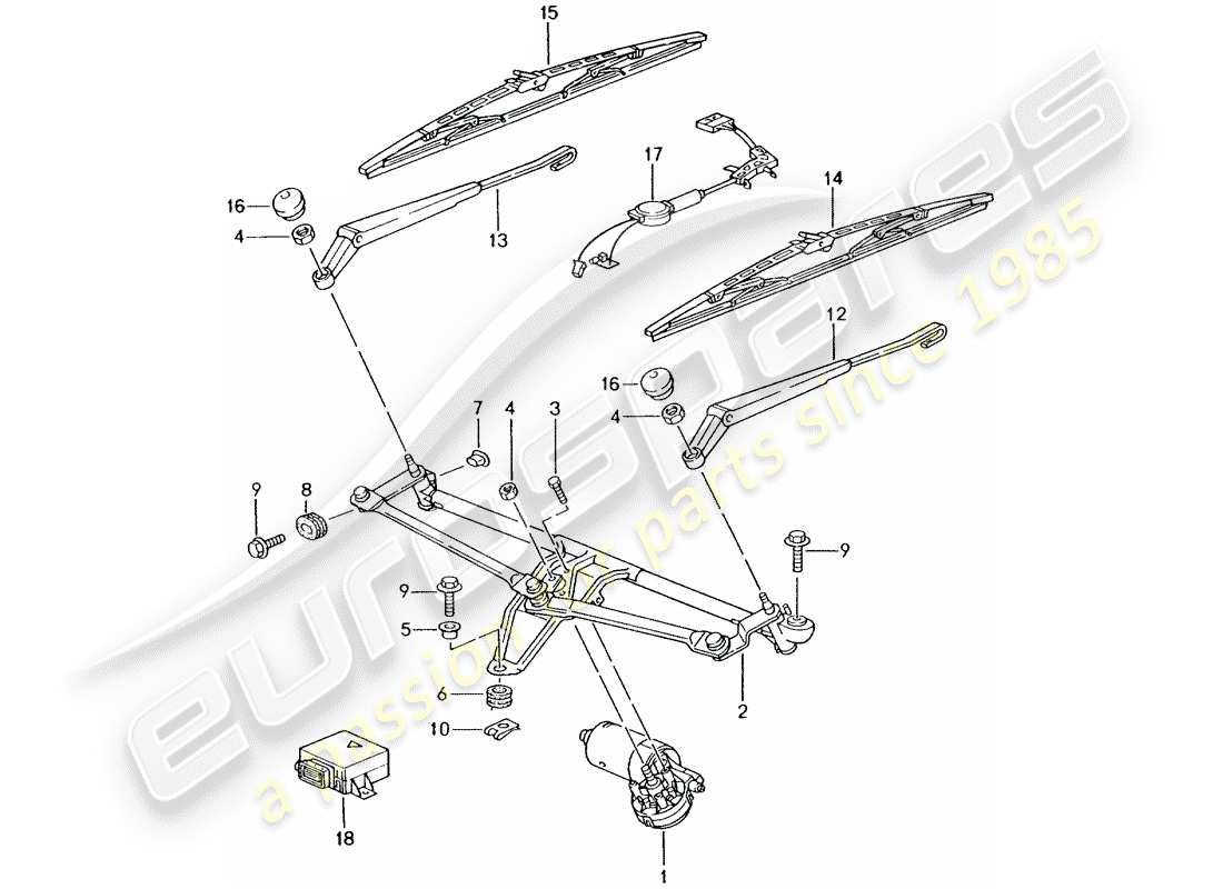 porsche 1999 (986 boxster) scheibenwischersystem kompl. - regensensor ersatzteildiagramm