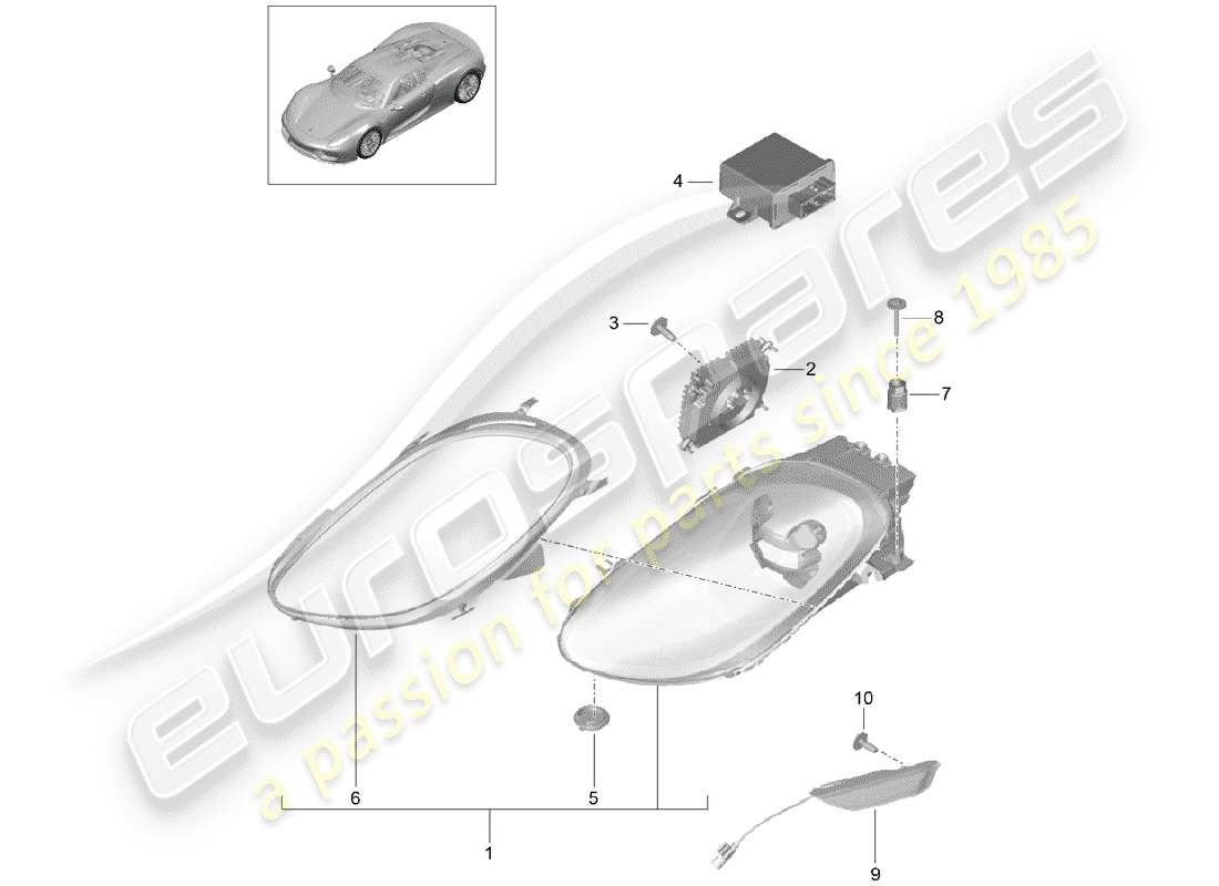 porsche 2015 (918 spyder) led-scheinwerfer-ersatzteildiagramm