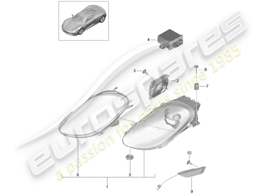 porsche 918 spyder (2015) led-scheinwerfer-ersatzteildiagramm