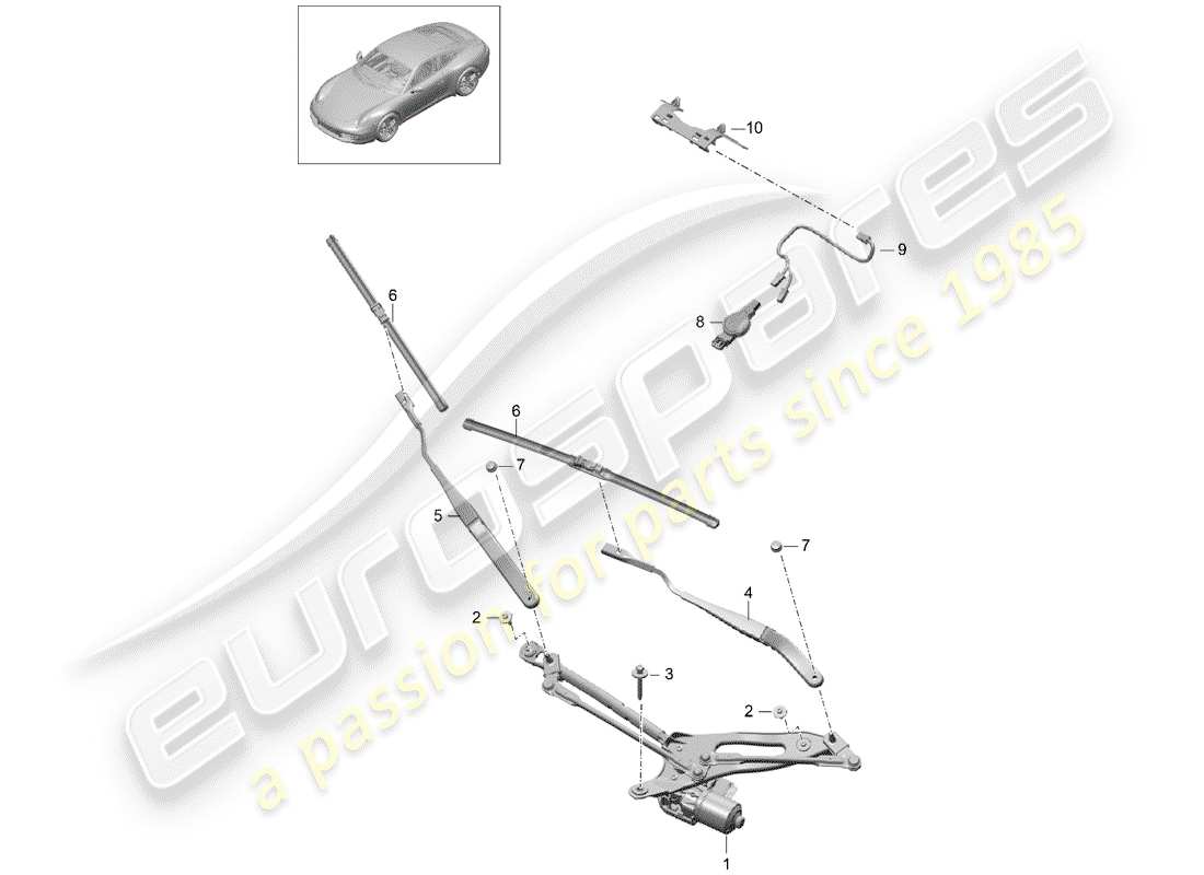 porsche 2012 (991-1) scheibenwischersystem - ersatzteildiagramm