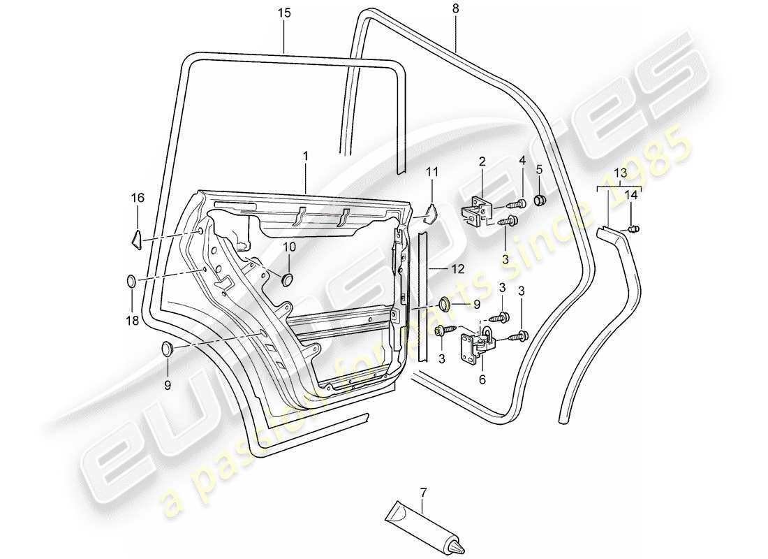 porsche 2008 (cayenne e1 9pa) türschale teilediagramm