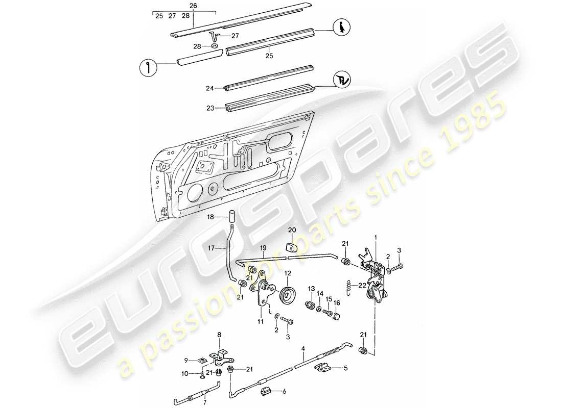 porsche 1988 (959) installationsteile - für - tür ersatzteildiagramm