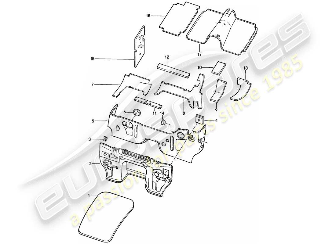 porsche 1978 (928) karosserie - schalldämmung 1 ersatzteildiagramm