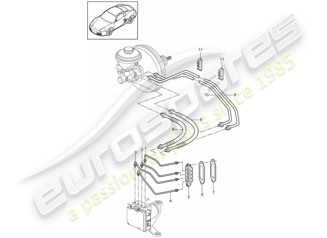 porsche 2011 (987 cayman) bremsleitungen ersatzteildiagramm