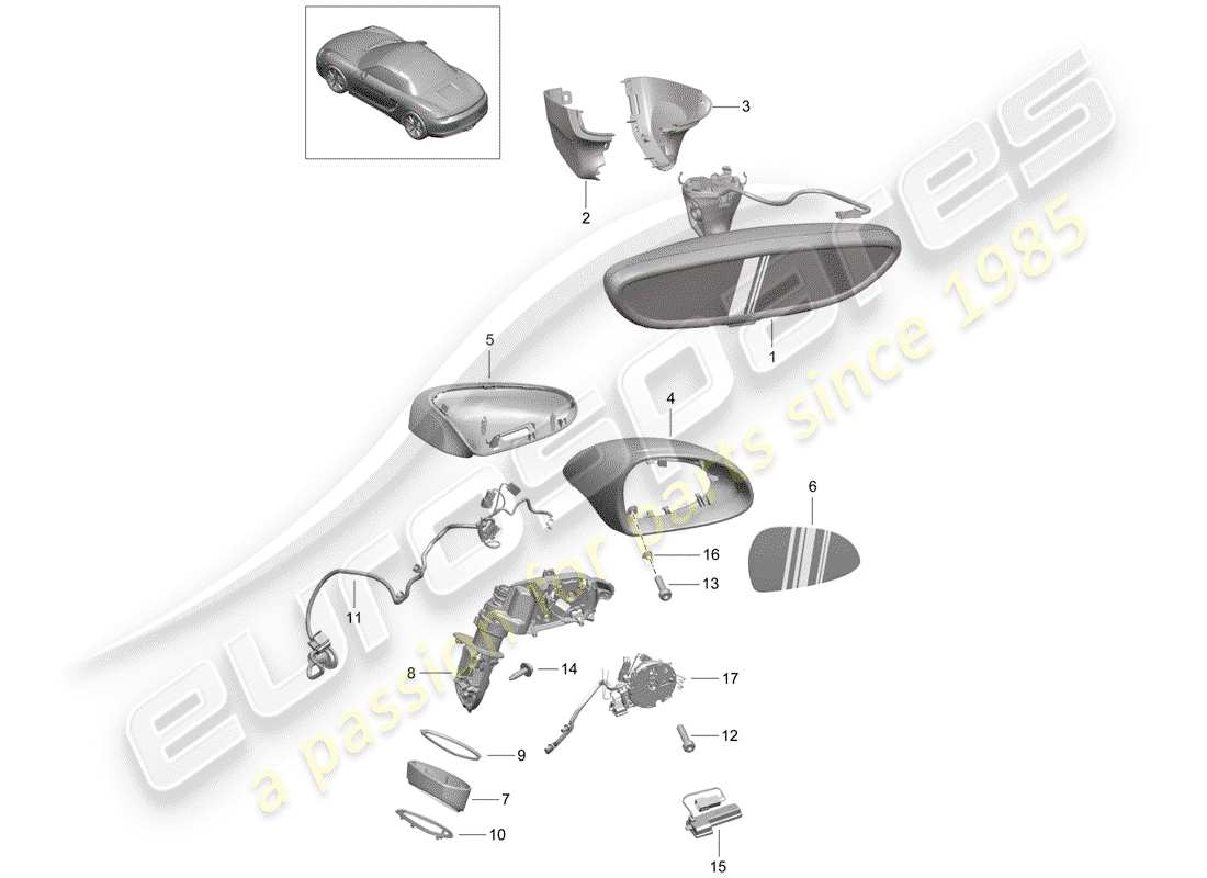 porsche 2012 (981 boxster) innenspiegel ersatzteildiagramm