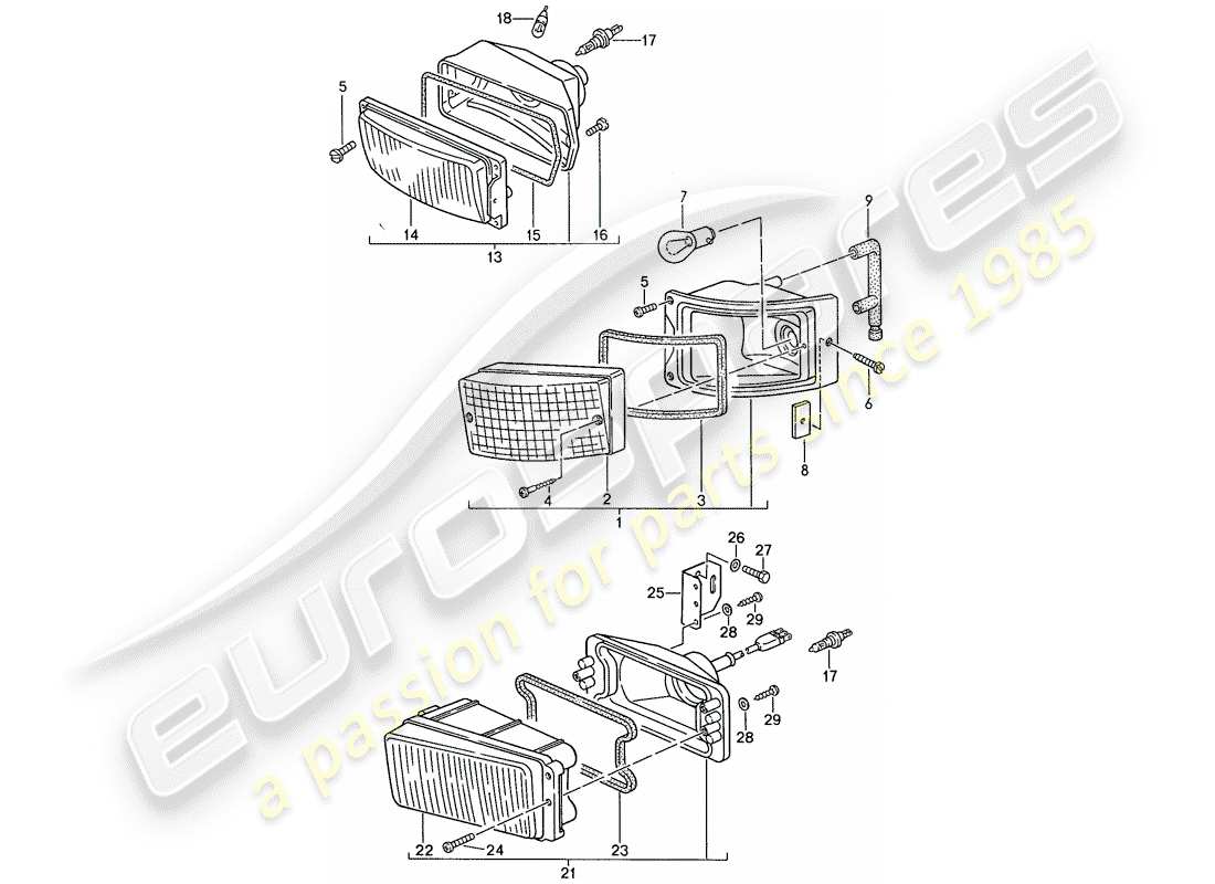 porsche 1991 (944) zusatzscheinwerfer - nebelscheinwerfer - blinker ersatzteildiagramm