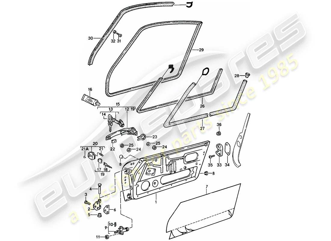 porsche 1984 (911) zubehör - türen ersatzteildiagramm