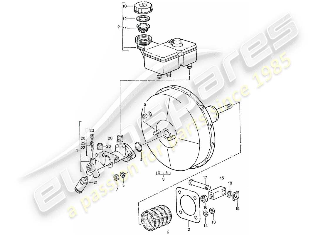 porsche 1987 (928) hauptbremszylinder - bremskraftverstärker ersatzteildiagramm