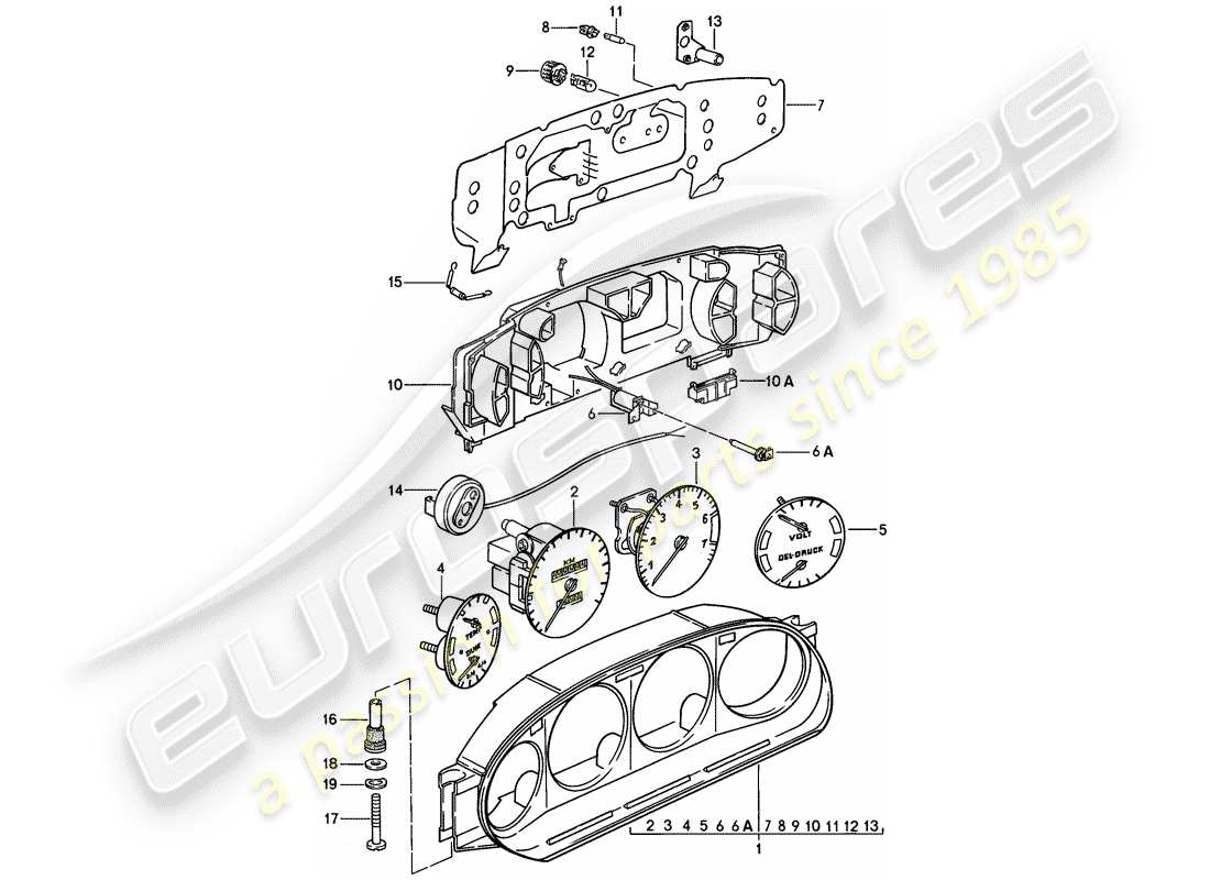 porsche 1982 (928) instrumentenkombination ersatzteildiagramm