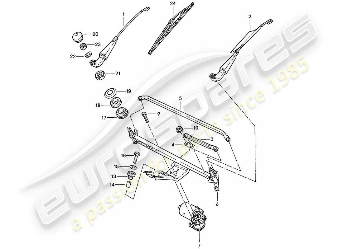 porsche 1988 (944) scheibenwischersystem - siehe tpi - gr.9 , nr.8 , 07/94 - siehe tpi - gr.9 ,nr.13, 05/97 teilediagramm