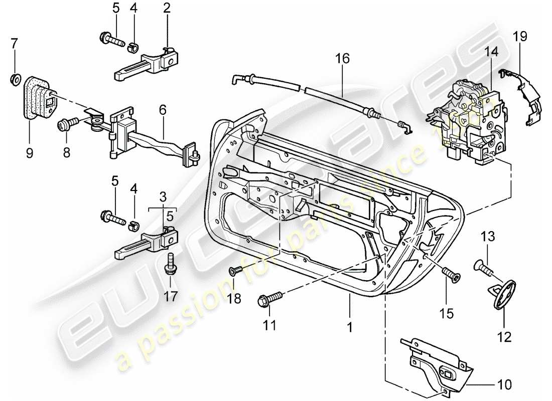 porsche 2005 (996 turbo / gt2) türrohre - einbauteile - türverriegelung teilediagramm