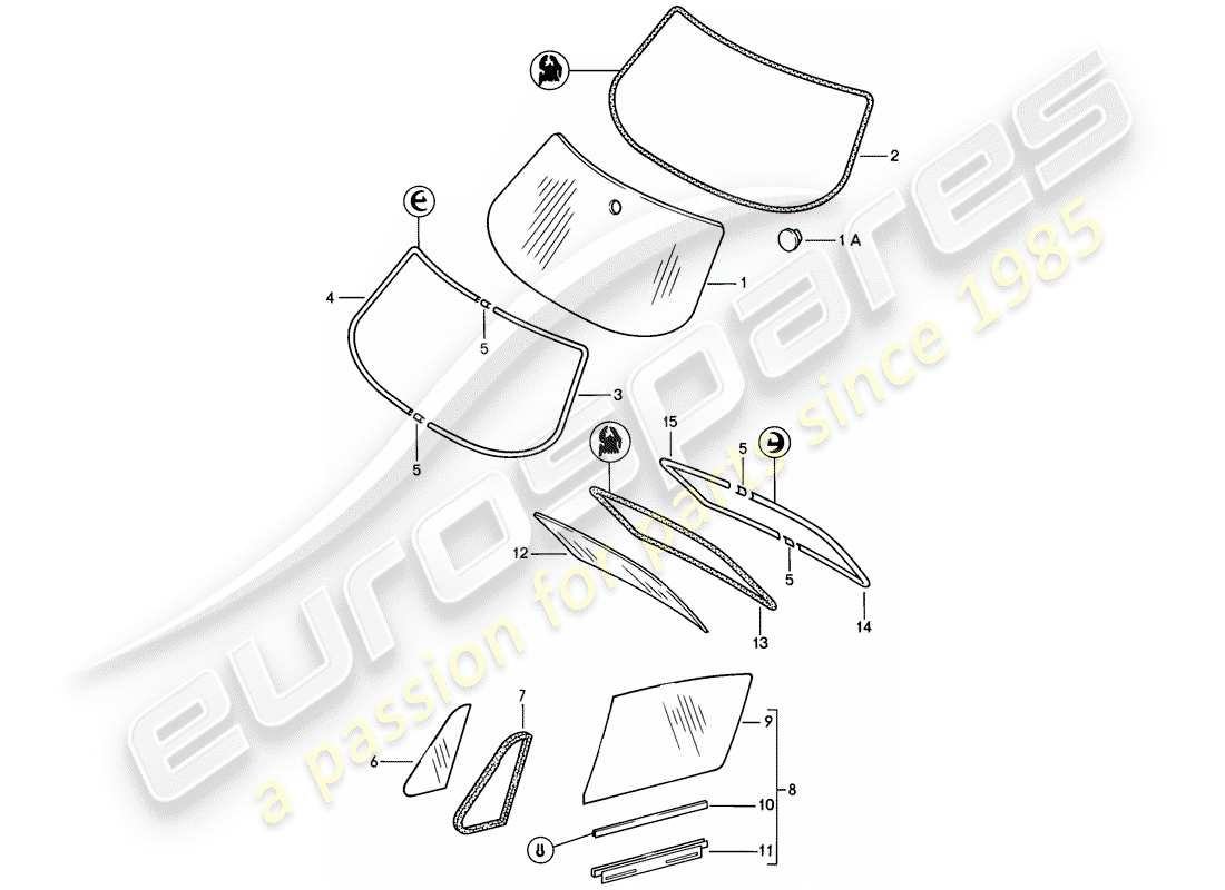 porsche 1984 (911) fensterverglasung ersatzteildiagramm