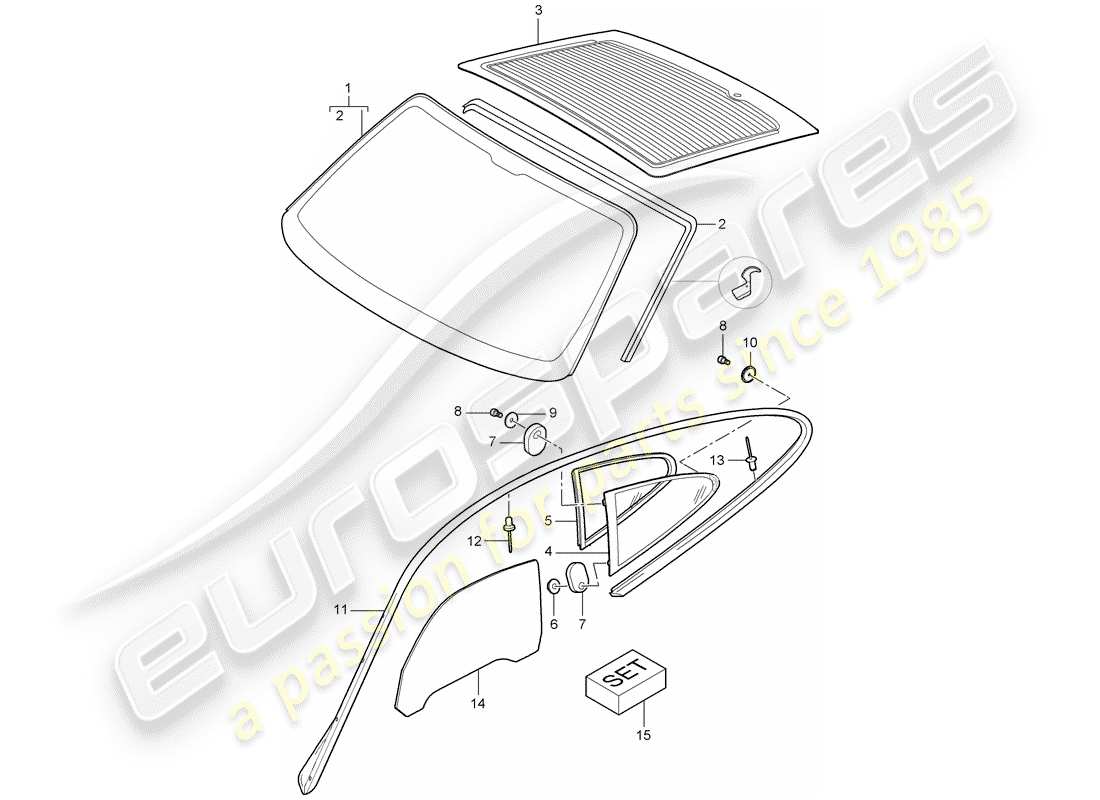 porsche 2009 (997-2 gt3) fensterverglasung ersatzteildiagramm