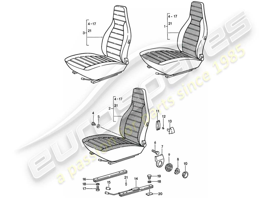 porsche 1985 (911) vordersitz - komplett - d >> - mj 1984 ersatzteildiagramm