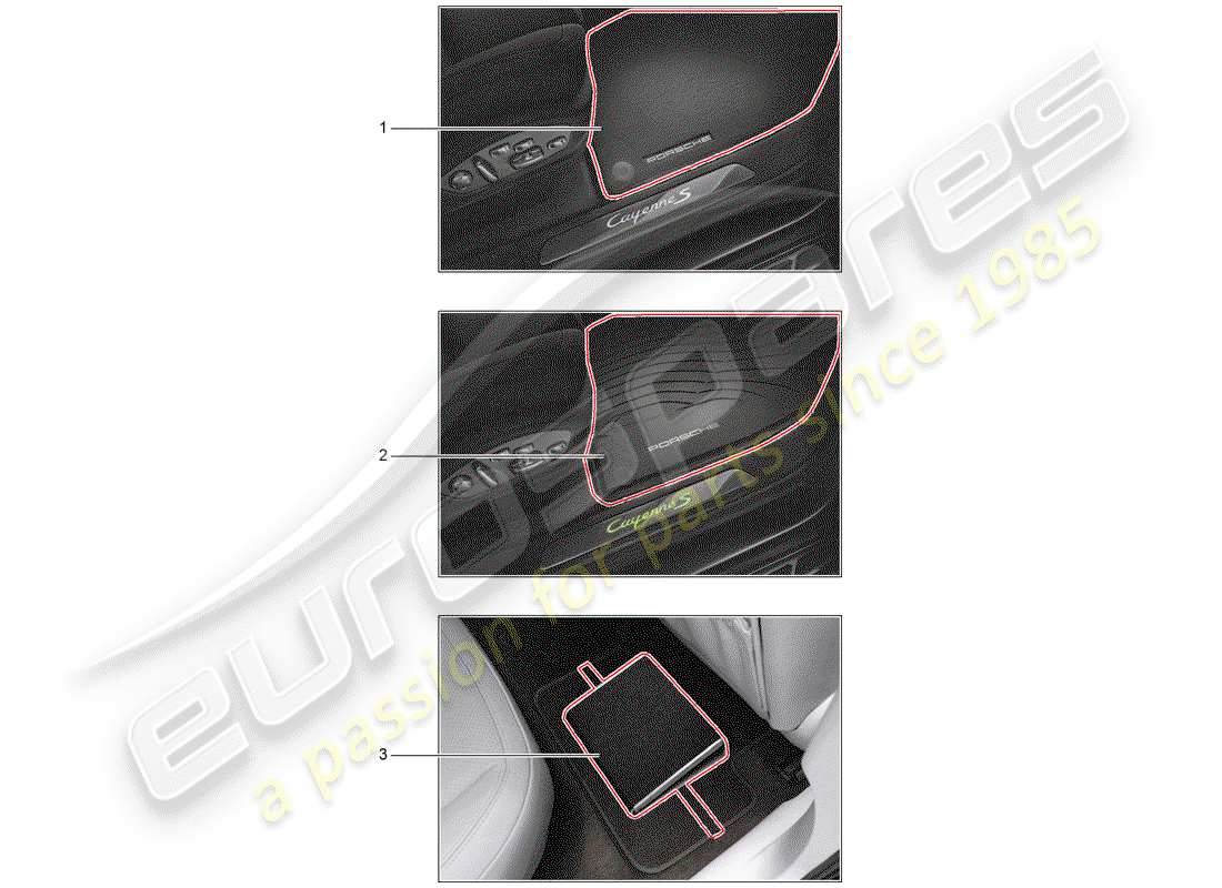 porsche 2010 (tequipment cayenne) 1 set bodenmatten ersatzteildiagramm