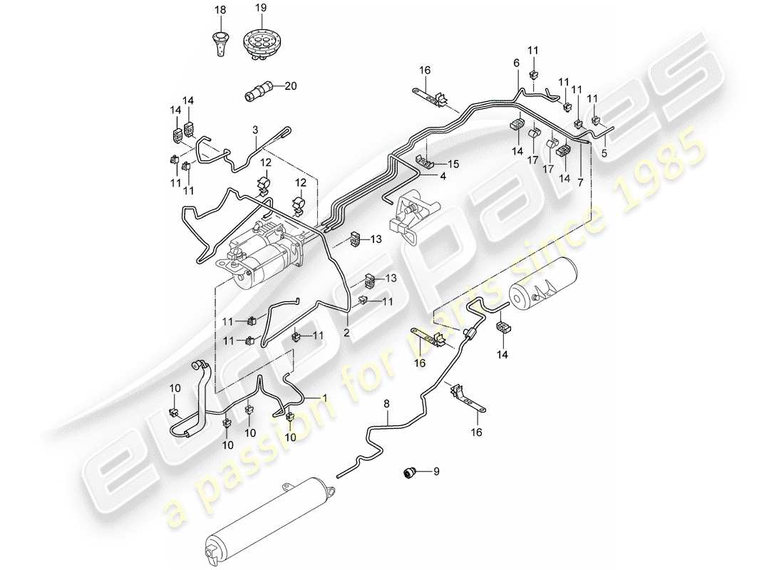 porsche 2005 (cayenne e1 9pa) selbstnivellierendes system - teilediagramm