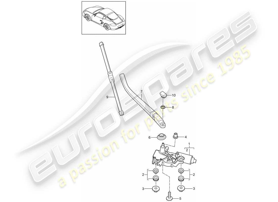 porsche 2010 (987 cayman) heckscheibenwischer teilediagramm