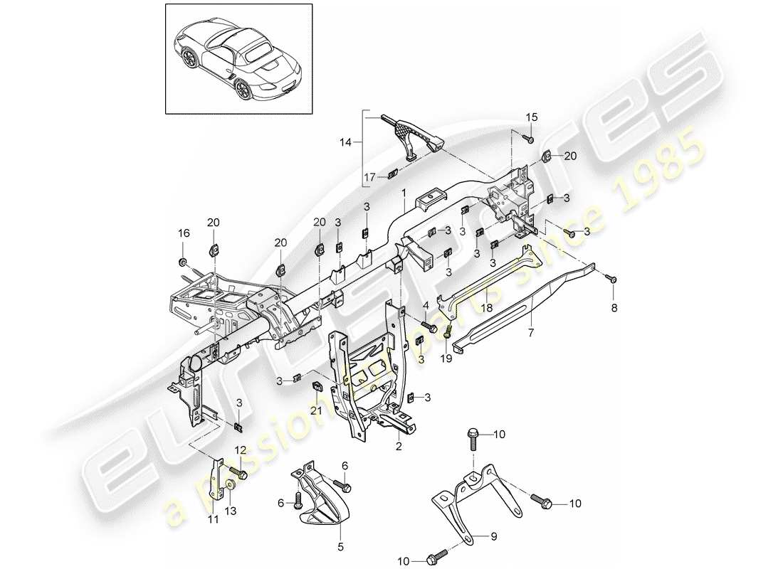 porsche 2012 (987 boxster) halterahmen teilediagramm