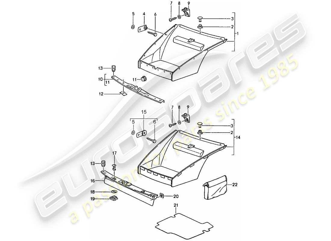 porsche 1989 (964) innenausstattung - vorderer gepäckraum ersatzteildiagramm