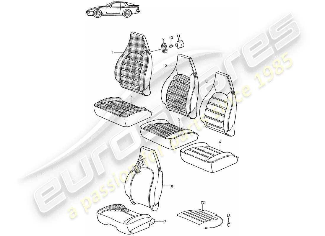 porsche 1987 (seats for 944/968/911/928) abdeckung - heizelement - vordersitz - d >> - mj 1988 ersatzteildiagramm