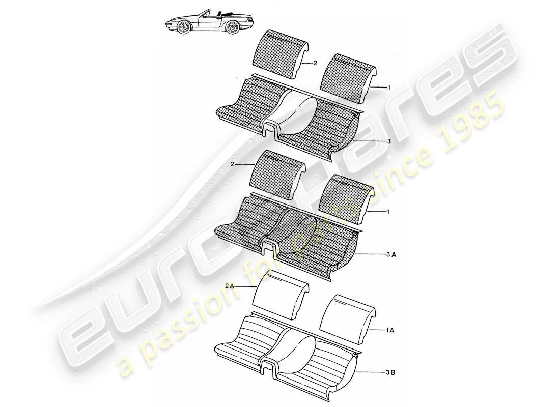 porsche 1987 (seats for 944/968/911/928) notsitz - komplett - d - mj 1992>> - mj 1993 ersatzteildiagramm